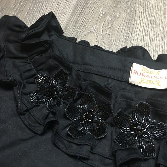 Rungolee Womens Beaded Embellished Floral Ruffled Tunic Blouse Black Relaxed Fit - Picture 5 of 10